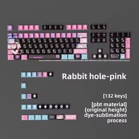 Pink Keycaps Anime Rabbit Hole PBT Dye-Sublimated Material 132-Key Full Set Original Height Mechanic