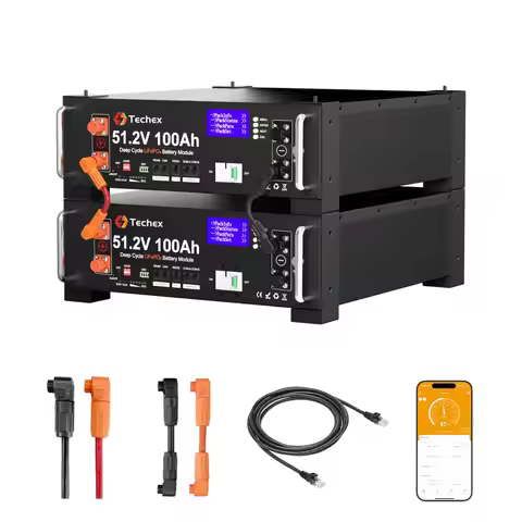 Techex 48V 200Ah LiFePO4 Battery, 100A BMS with Inverter Communication, 3U Rack-Mount, WiFi& Bluetoo