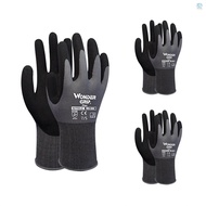 3-Pairs Nitrile Impregnated Work Gloves Safety Gloves for Gardening Maintenance Warehouse for Men and Women (Black Gray S)