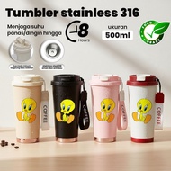 MERAH 316 Stainless Steel Tumbler 500ml Capacity Tweety Bird Design Beige, Black, Pink, White Cafe C