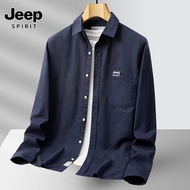 เสื้อแขนยาวผู้ชาย JEEP SPIRIT เสื้อเสื้อแจ็คเก็ตลำลองผู้ชายหลวมเสื้อออกซ์ฟอร์ดหมุน