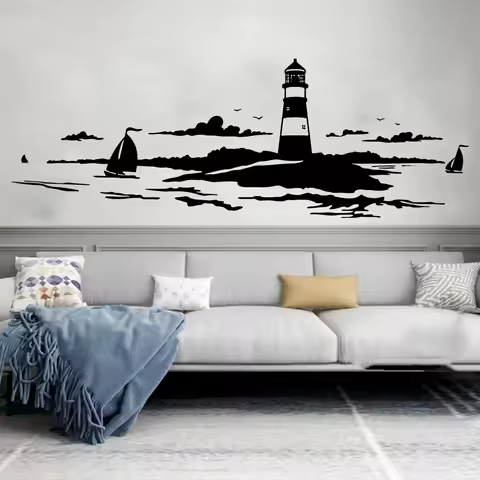 Large Skyline Coastal Landscape Lighthouse Wall Sticker Bathroom Camper Rv SUV Motorhome Ocean Sea W