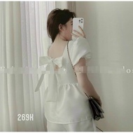 [Voucher 50k Freeship Max 0 đồng toàn quốc] Set bộ nơ sau tay phồng set bộ hai món áo váy cổ tròn kè