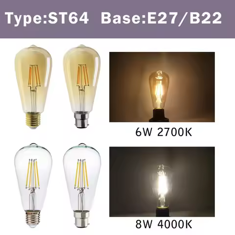 2PCS LED Filament Bulb E14 E27 C35 C35T ST64 G80 A60 220V 4W 9W Warm White Glass 360 Degree Edison R