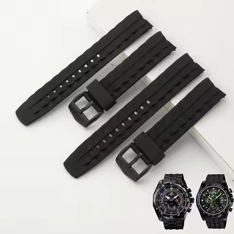 Rubber Watchband Watch Strap for Casio Edifice Series EF-550D Black Rubber Resin Watch Band Replace 