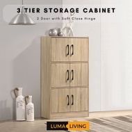 LUMA Living File Cabinet 3 Tier Multipurpose Storage Cabinet with Doors Office Cabinet Rak Buku Kabinet Kayu Oak Color