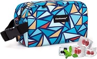Cerbonny Freezable Lunch Bag, Mini Cooler Bag for Travel/Work/School, Blue Triangle Pattern, 23cm x 