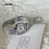 Lovito Casual Quartz Watch Metal French Lazy Style Minimalist Quartz Watch for Women LFA86236 Lovito