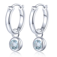 Lohaspie Jewelry Pure 1 Carat Solid Sterling Silver 925 Hoop Earring Original Natural Tanzanite Aqua