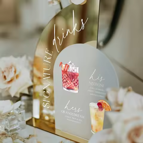 Gold Mirror Wedding Bar Menu Sign,Signature Drinks Sign,Custom Wedding Cocktails,Signature Drinks Me