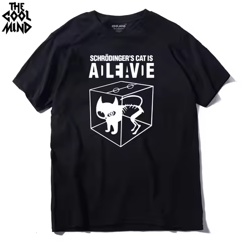 COOLMIND CA0212A 100% Cotton Schrodinger's Cat Print Short Sleeve Men T Shirt Casual The Big Bang Th