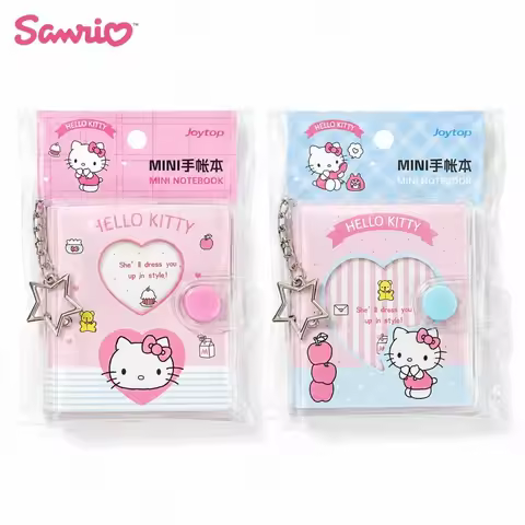 Genuine Hello Kitty Sanrio Memo Notebook with Clear Cover Star Keychain Pink Blue Portable Planner J