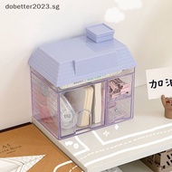 [DB] Transparent Desktop Storage Box Creative Small House Pen Holder Student Kawaii Stationery Cosmetic Organizer Rack Drawer [Ready Stock]