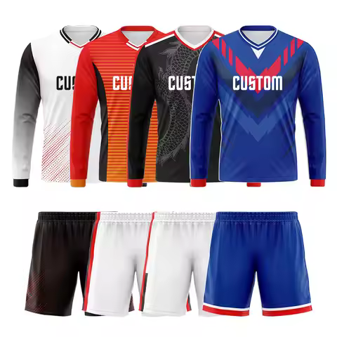 Custom Sublimation Adults Long Sleeve Soccer Uniform Quick Dry Soccer Jersey Breathable Cheap Footba