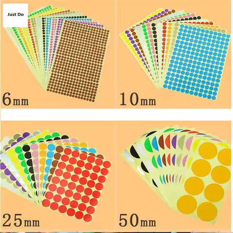 8mm 10mm,15sheets,orange Dot Labels, green Circle stickers, black Round Stickers