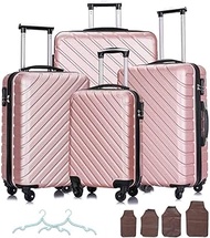 4 Piece Hardshell Luggage Sets,Travel Suitcase,Carry On Luggage with Spinner Wheels Free Cover&amp;Hanger Inside (Rose Gold)