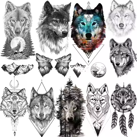 Ferocious Wolf Temporary Tattoos For Men Realistic Coyote Geometric Tatoo Mountain Dreamcatcher Fore