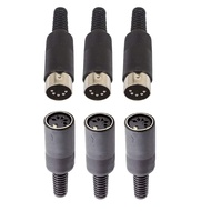 Black Plastic Shell 5Pin Male + Female DIN Adapter Audio Socket Interface AV Connector - (3 Sets)