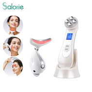 Salorie 5 In 1 RF Mesotherapy Electroporation Face Beauty Machine + LED Photon Therapy Face Neck Massager Skin Rejuvenation Tightening Skin Firmming &amp; Wrinkle Removing Eye Bags