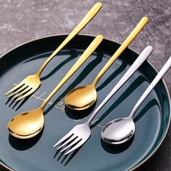 Stainless Steel Flatware Forks Spoons / Gold Silver Plated Metal Cutlery Set / Dessert Ice Cream Spoon / Restaurant Table Utensils / Home Kitchen Dinner Supplies