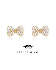 Athena &amp; Co. 18k Gold Plated Sofia Pearl Bow Stud Earrings - 925 Silver Post