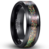 BONLAVIE Opal Inlay Tungsten Ring Black Wedding Band Engagement Ring for Men Women Comfort Fit Size
