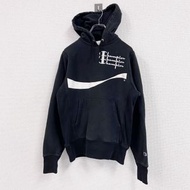 古著Champion 反向編織可口可樂衛衣/連帽衫，黑色，小號