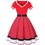 Women's Retro Hepburn Style Dress V-neck Polka Dot 50s Dress