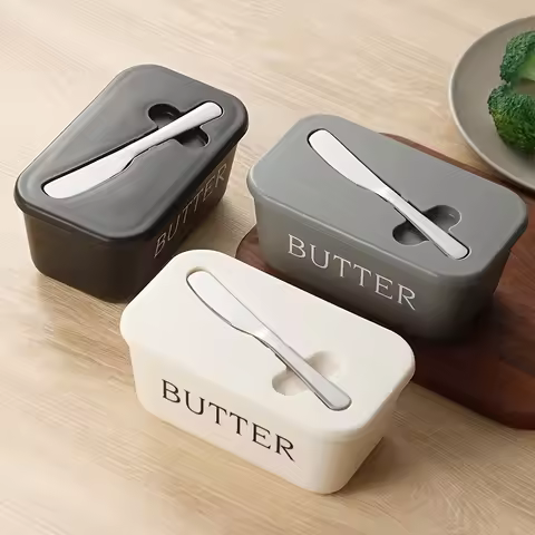 Butter Container Box with Knife Simple Restaurant Sealed Storage Box Cheese Box with Knife Butter Sl