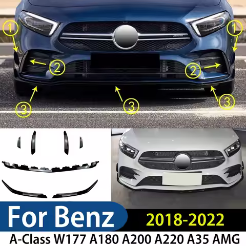 For Mercedes Benz A-Class W177 A180 A200 A220 A35 AMG 2018-2022 Front Bumper Diffuser Splitter BodyK