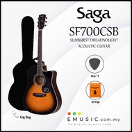 Saga SF700CSB Sunburst Dreadnought CW Acoustic Guitar Solid Spruce Top, Sapele B&S