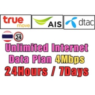 THAILAND AIS TRUEMOVE DTAC UNLIMITED INTERNET DATA PLAN 24HOURS / 7DAYS
