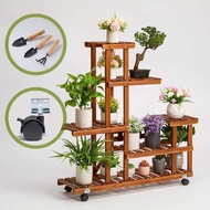 Plant Stand Indoor Wood Outdoor Plant Stand Multi Tier Flower Stand with Wheels in Corner Window Living Room Balcony Patio Yard Pots Planters d12