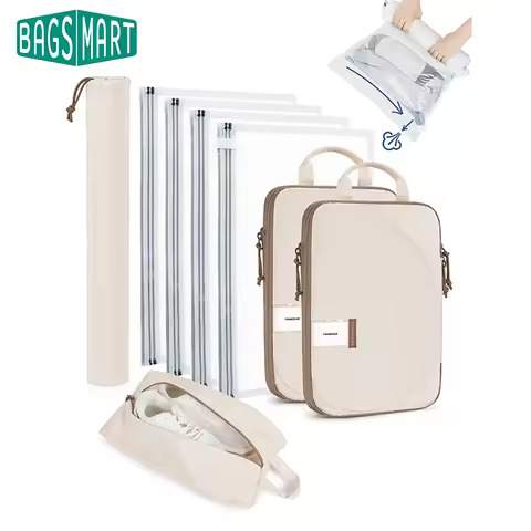 BAGSMART Compression packing cubes with 4-Pack Vacuum Storage Bags Travel Packing Cubes for Clothes 