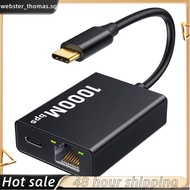 USB-C Ethernet Adapter 2-In-1 1000Mbps RJ45 Network Converter for  with  TV Plug and Play A