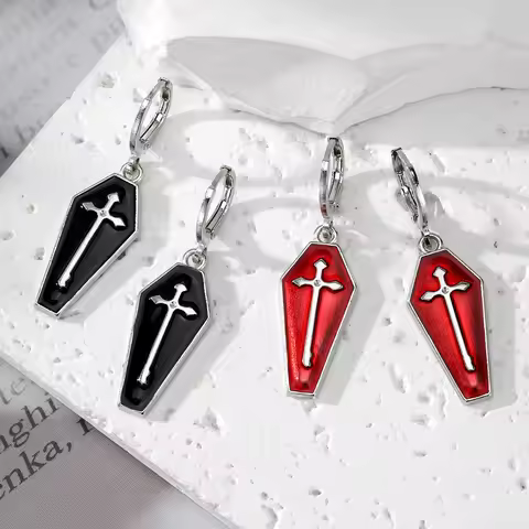 Thinking about Learning Goth Cross Vampire Coffin Earings Halloween Cosplay Gothic Accessories Indie
