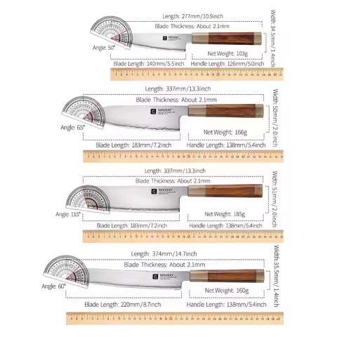 XINZUO 4PCS Kitchen Knives Set Japanese ZDP-189 Composite Steel 65-67 HRC Chef Knife Bread Nakiri Sa