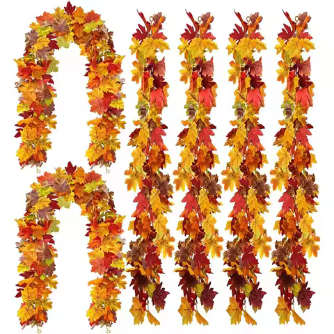 1/2Pcs Fall Wreath Maple Leaves 3.2/5.7/6.5 Ft Hanging Rattan Wreath for Thanksgiving Decor Home Wed