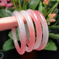 Pink Jade Bangle Women Fine Jewelry Genuine Hetian Jades Nephrite Two Color Thin Round Bangles celet For Girlfriend Mom Gifts