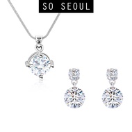 SO SEOUL Athena 2 CT Diamond Simulant Cubic Zirconia Stud Earrings with Pendant Necklace Gift Set