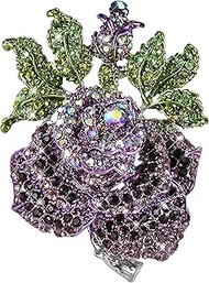 Women's Flower Austrian Crystals Brooch Pins for Ladies Jewelry Stunning Fashion Large Floral Rose Vintage Brooch Pin Party Christmas Mothers Birthday Gift
