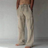 Men's Cotton Linen Pants Solid Color Male Breathable Trousers Waist Loose Long Pants Men Casual Joggers Fitness Streetwear S-3XL