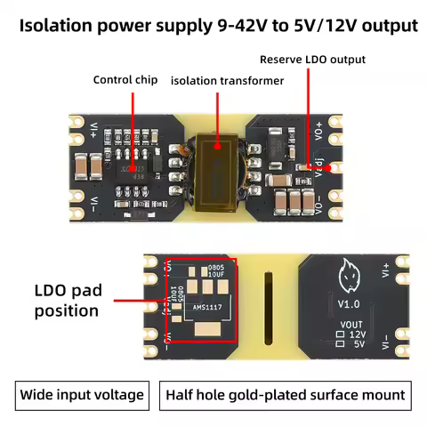 DC-DC Step-down Module 9-42V to 5V/12V Isolated Wide Voltage Power Supply Board XC5015 5V 12V Low Ri