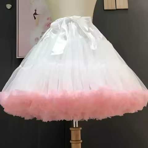 Women Elastic High Waist Ballet Sweet Puffy Tutu Skirt Satin Bowknot Mesh Tulle Fluffy Petticoat Dre