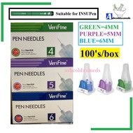 VERIFINE INSULIN PEN NEEDLES 100'S/BOX 4MM/5MM/6MM (Novofine/Bd Ultra/Bd Micro Alternative)