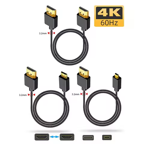 4K@60Hz 19+1 Core HD2.0 Cable Mini-HD/Micro-HD OD3.2 Ultra Thin Soft Cord for Laptop Camera Tablet M