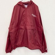 古著 Champion 紅色刺繡 logo 連帽派克大衣，LRED