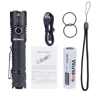 Wurkkos สวิตช์ด้านข้างสวิตช์ยุทธวิธีท้ายแบบชาร์จไฟได้ TD04 21700ปุ่มกดคู่ลูเมนไฟฉายยุทธวิธีสูง3000LM