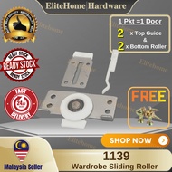 Elitehome 1 Pkt=1 Door (2 roller + 2 Guide ) 1139 Wardrobe Sliding Roller Sliding Wheels/Roda Pintu 