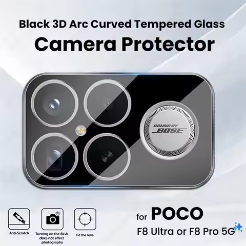 3-1Pcs Black 3D Tempered Glass Curved Camera Lens Protectors Case For Xiaomi Poco F8 Ultra Poko Litt